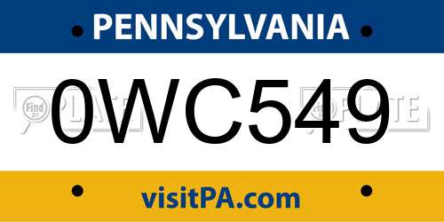 0WC549 Pennsylvania License Plate