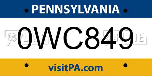 0WC849 Pennsylvania License Plate