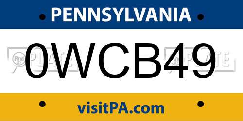 0WCB49 Pennsylvania License Plate