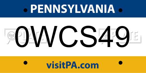 0WCS49 Pennsylvania License Plate