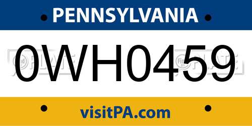 0WH0459 Pennsylvania License Plate