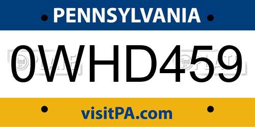0WHD459 Pennsylvania License Plate