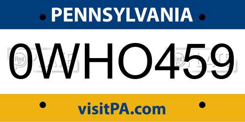 0WHO459 Pennsylvania License Plate
