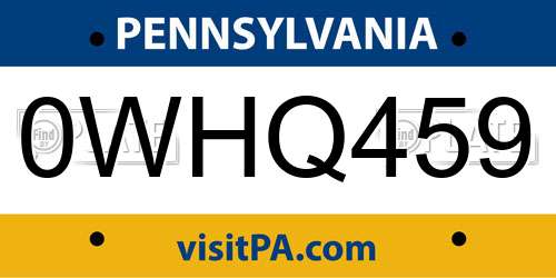 0WHQ459 Pennsylvania License Plate