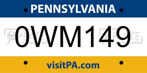 0WM149 Pennsylvania License Plate