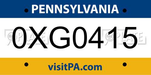 0XG0415 Pennsylvania License Plate