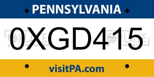 0XGD415 Pennsylvania License Plate