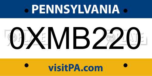 0XMB220 Pennsylvania License Plate
