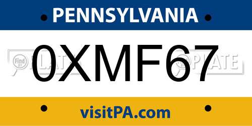0XMF67 Pennsylvania License Plate