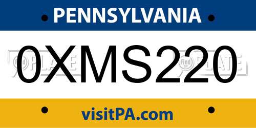0XMS220 Pennsylvania License Plate