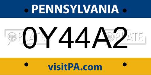 0Y44A2 Pennsylvania License Plate
