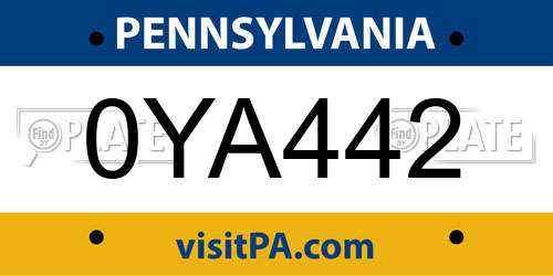 0YA442 Pennsylvania License Plate