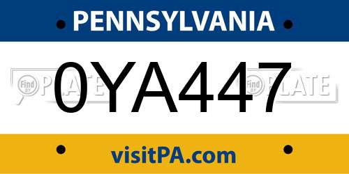 0YA447 Pennsylvania License Plate