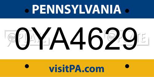 0YA4629 Pennsylvania License Plate