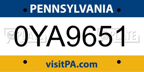 0YA9651 Pennsylvania License Plate