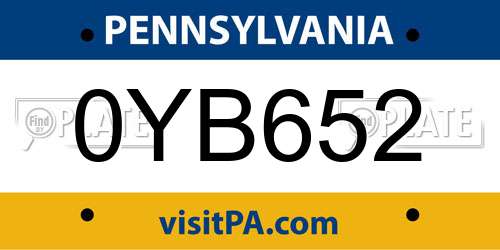 0YB652 Pennsylvania License Plate