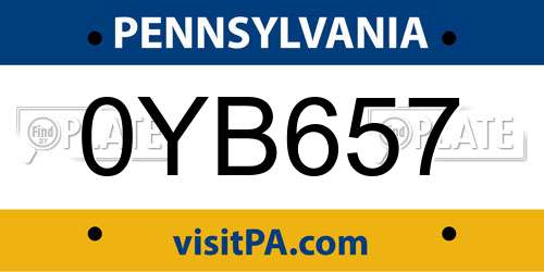 0YB657 Pennsylvania License Plate