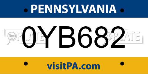 0YB682 Pennsylvania License Plate