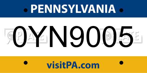 0YN9005 Pennsylvania License Plate