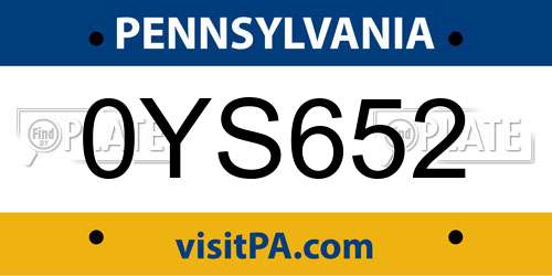0YS652 Pennsylvania License Plate