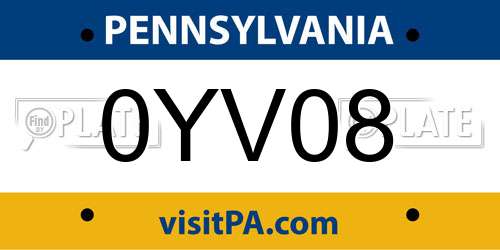 0YV08 Pennsylvania License Plate
