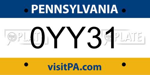0YY31 Pennsylvania License Plate