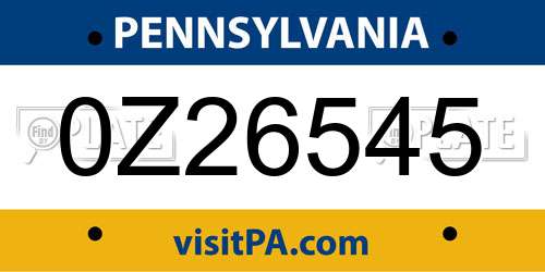 0Z26545 Pennsylvania License Plate