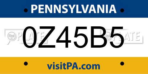 0Z45B5 Pennsylvania License Plate