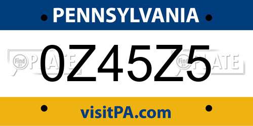 0Z45Z5 Pennsylvania License Plate