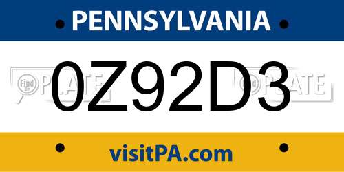 0Z92D3 Pennsylvania License Plate