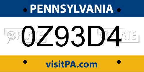 0Z93D4 Pennsylvania License Plate