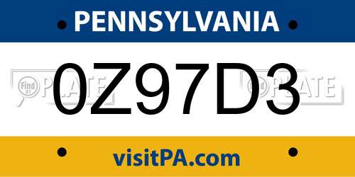 0Z97D3 Pennsylvania License Plate