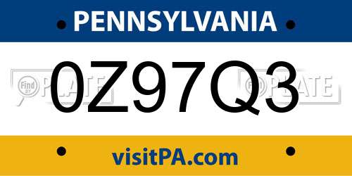 0Z97Q3 Pennsylvania License Plate