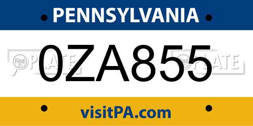 0ZA855 Pennsylvania License Plate