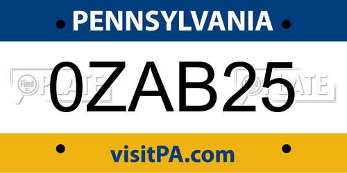 0ZAB25 Pennsylvania License Plate