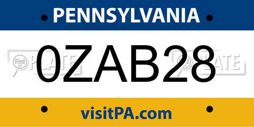 0ZAB28 Pennsylvania License Plate