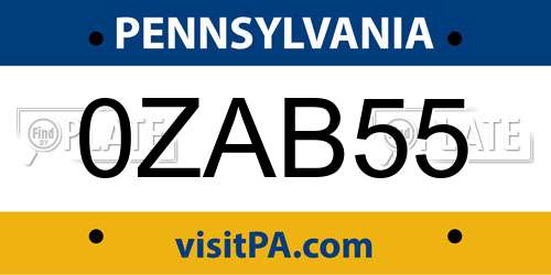 0ZAB55 Pennsylvania License Plate