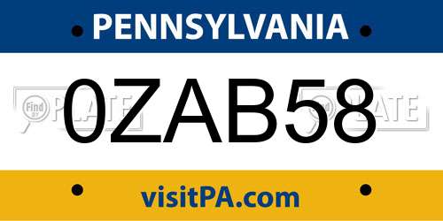 0ZAB58 Pennsylvania License Plate