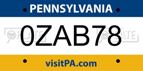 0ZAB78 Pennsylvania License Plate