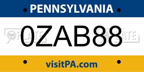 0ZAB88 Pennsylvania License Plate