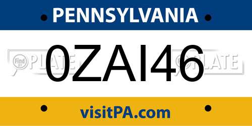 0ZAI46 Pennsylvania License Plate