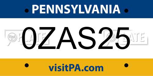 0ZAS25 Pennsylvania License Plate