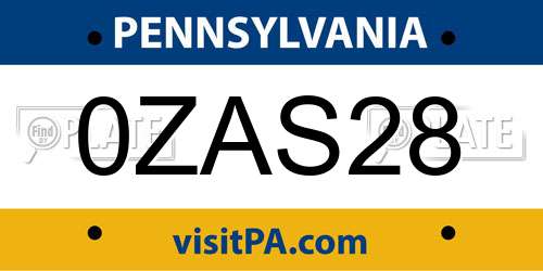 0ZAS28 Pennsylvania License Plate