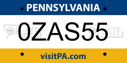 0ZAS55 Pennsylvania License Plate