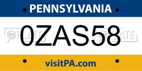 0ZAS58 Pennsylvania License Plate