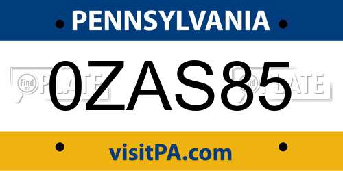 0ZAS85 Pennsylvania License Plate