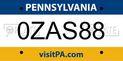 0ZAS88 Pennsylvania License Plate