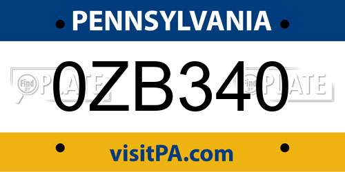 0ZB340 Pennsylvania License Plate