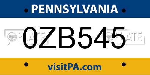 0ZB545 Pennsylvania License Plate