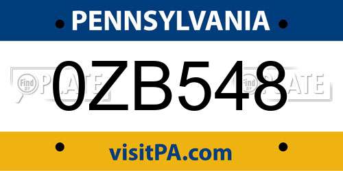 0ZB548 Pennsylvania License Plate